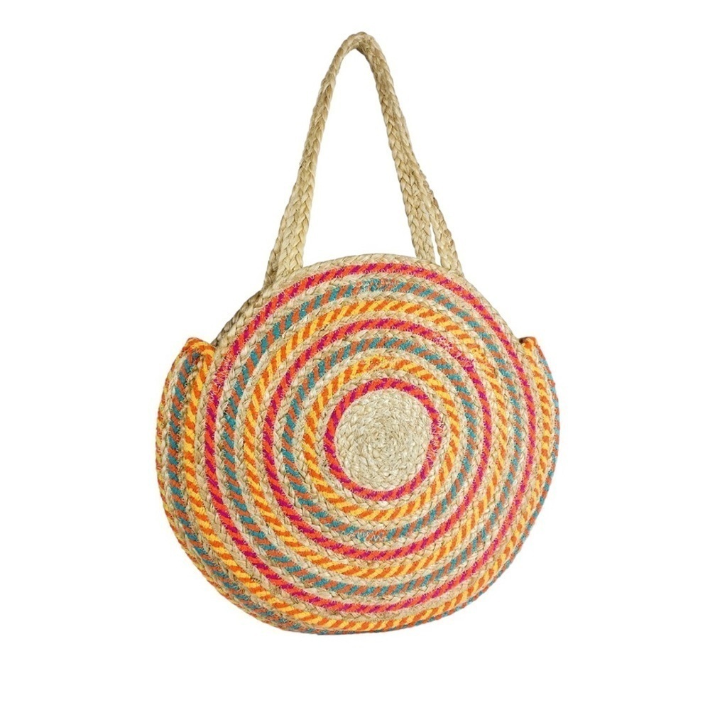Magid Oversized Circular Beach Tote Bag Multicolor 20” All Natural Jute Coastal